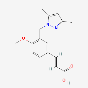 molecular formula C16H18N2O3 B2534919 (2E)-3-{3-[(3,5-dimethyl-1H-pyrazol-1-yl)methyl]-4-methoxyphenyl}acrylic acid CAS No. 1020050-89-8