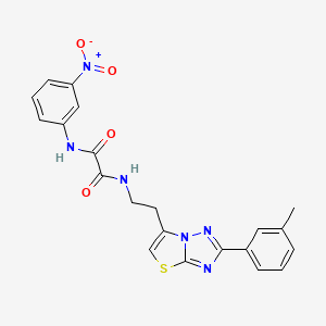 molecular formula C21H18N6O4S B2534920 N1-(3-nitrophenyl)-N2-(2-(2-(m-tolyl)thiazolo[3,2-b][1,2,4]triazol-6-yl)ethyl)oxalamide CAS No. 894041-79-3