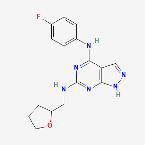molecular formula C16H17FN6O B2534929 N~4~-(4-fluorophenyl)-N~6~-(tetrahydrofuran-2-ylmethyl)-1H-pyrazolo[3,4-d]pyrimidine-4,6-diamine CAS No. 1105252-44-5