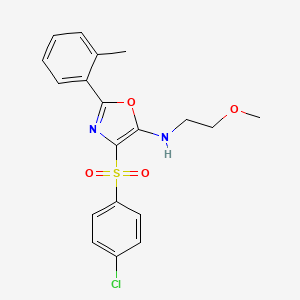 molecular formula C19H19ClN2O4S B2534939 4-[(4-chlorophenyl)sulfonyl]-N-(2-methoxyethyl)-2-(2-methylphenyl)-1,3-oxazol-5-amine CAS No. 883247-79-8