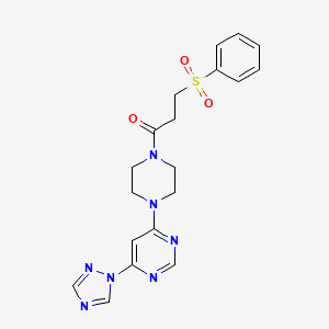 molecular formula C19H21N7O3S B2534940 1-(4-(6-(1H-1,2,4-triazol-1-yl)pyrimidin-4-yl)piperazin-1-yl)-3-(phenylsulfonyl)propan-1-one CAS No. 1795210-85-3