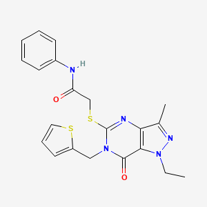 molecular formula C21H21N5O2S2 B2534950 2-{[1-乙基-3-甲基-7-氧代-6-(2-噻吩基甲基)-6,7-二氢-1H-吡唑并[4,3-d]嘧啶-5-基]硫代}-N~1~-苯基乙酰胺 CAS No. 1358375-34-4