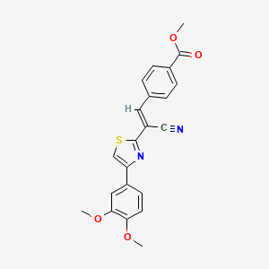 molecular formula C22H18N2O4S B2534960 (E)-methyl 4-(2-cyano-2-(4-(3,4-dimethoxyphenyl)thiazol-2-yl)vinyl)benzoate CAS No. 683250-07-9