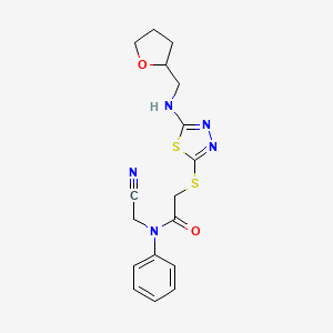 molecular formula C17H19N5O2S2 B2534990 N-(cyanomethyl)-2-[(5-{[(oxolan-2-yl)methyl]amino}-1,3,4-thiadiazol-2-yl)sulfanyl]-N-phenylacetamide CAS No. 1043269-00-6