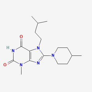 molecular formula C17H27N5O2 B2534996 3-Methyl-7-(3-methylbutyl)-8-(4-methylpiperidin-1-yl)purine-2,6-dione CAS No. 672934-48-4