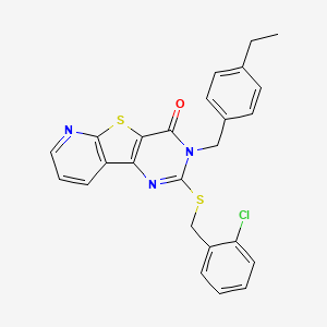 molecular formula C25H20ClN3OS2 B2534998 2-((2-chlorobenzyl)thio)-3-(4-ethylbenzyl)pyrido[3',2':4,5]thieno[3,2-d]pyrimidin-4(3H)-one CAS No. 1223812-70-1