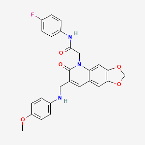 molecular formula C26H22FN3O5 B2535005 N-(4-fluorophenyl)-2-(7-(((4-methoxyphenyl)amino)methyl)-6-oxo-[1,3]dioxolo[4,5-g]quinolin-5(6H)-yl)acetamide CAS No. 894561-00-3