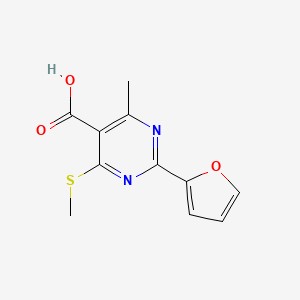 molecular formula C11H10N2O3S B2535006 2-(Furan-2-yl)-4-methyl-6-(methylsulfanyl)pyrimidine-5-carboxylic acid CAS No. 941096-30-6