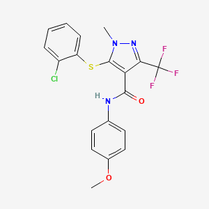 molecular formula C19H15ClF3N3O2S B2535015 5-[(2-chlorophenyl)sulfanyl]-N-(4-methoxyphenyl)-1-methyl-3-(trifluoromethyl)-1H-pyrazole-4-carboxamide CAS No. 321553-40-6