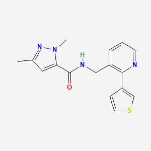 molecular formula C16H16N4OS B2535027 1,3-二甲基-N-((2-(噻吩-3-基)吡啶-3-基)甲基)-1H-吡唑-5-甲酰胺 CAS No. 2034434-84-7