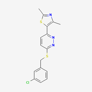 molecular formula C16H14ClN3S2 B2535036 5-(6-((3-Chlorobenzyl)thio)pyridazin-3-yl)-2,4-dimethylthiazole CAS No. 896058-71-2