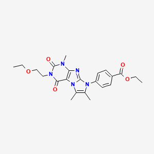 molecular formula C23H27N5O5 B2535070 ethyl 4-(3-(2-ethoxyethyl)-1,6,7-trimethyl-2,4-dioxo-3,4-dihydro-1H-imidazo[2,1-f]purin-8(2H)-yl)benzoate CAS No. 887460-40-4