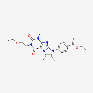 molecular formula C23H27N5O5 B2535070 4-(3-(2-乙氧基乙基)-1,6,7-三甲基-2,4-二氧代-3,4-二氢-1H-咪唑并[2,1-f]嘌呤-8(2H)-基)苯甲酸乙酯 CAS No. 887460-40-4