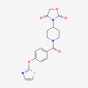 molecular formula C18H17N3O5S B2535075 3-(1-(4-(Thiazol-2-yloxy)benzoyl)piperidin-4-yl)oxazolidine-2,4-dione CAS No. 2034241-55-7
