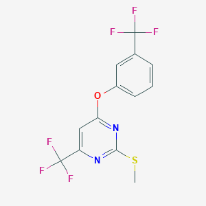 molecular formula C13H8F6N2OS B2535077 2-(Methylsulfanyl)-4-(trifluoromethyl)-6-[3-(trifluoromethyl)phenoxy]pyrimidine CAS No. 175836-64-3
