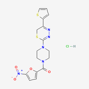 molecular formula C16H16ClN5O4S2 B2535091 (5-nitrofuran-2-yl)(4-(5-(thiophen-2-yl)-6H-1,3,4-thiadiazin-2-yl)piperazin-1-yl)methanone hydrochloride CAS No. 1351596-23-0