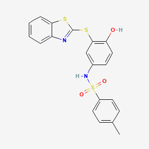 molecular formula C20H16N2O3S3 B2535097 (3-Benzothiazol-2-ylthio-4-hydroxyphenyl)[(4-methylphenyl)sulfonyl]amine CAS No. 305374-33-8