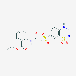 molecular formula C18H17N3O7S2 B2535135 ethyl 2-({[(1,1-dioxido-4H-1,2,4-benzothiadiazin-7-yl)sulfonyl]acetyl}amino)benzoate CAS No. 946385-32-6