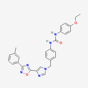 molecular formula C28H26N6O3 B2535142 1-(4-ethoxyphenyl)-3-(4-((4-(3-(m-tolyl)-1,2,4-oxadiazol-5-yl)-1H-imidazol-1-yl)methyl)phenyl)urea CAS No. 1358609-57-0