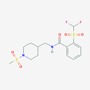 molecular formula C15H20F2N2O5S2 B2535147 2-((二氟甲基)磺酰基)-N-((1-(甲磺酰基)哌啶-4-基)甲基)苯甲酰胺 CAS No. 1797613-62-7