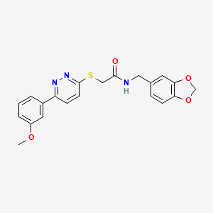 molecular formula C21H19N3O4S B2535149 N-(1,3-苯并二氧杂环-5-基甲基)-2-[6-(3-甲氧基苯基)吡啶嗪-3-基]巯基乙酰胺 CAS No. 893988-30-2