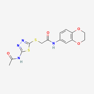 molecular formula C14H14N4O4S2 B2535167 2-((5-acetamido-1,3,4-thiadiazol-2-yl)thio)-N-(2,3-dihydrobenzo[b][1,4]dioxin-6-yl)acetamide CAS No. 868974-33-8
