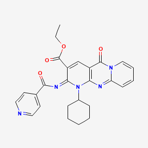 molecular formula C26H25N5O4 B2535182 (E)-ethyl 1-cyclohexyl-2-(isonicotinoylimino)-5-oxo-2,5-dihydro-1H-dipyrido[1,2-a:2',3'-d]pyrimidine-3-carboxylate CAS No. 685860-19-9