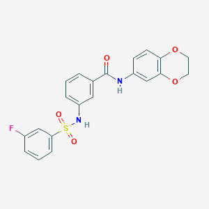 molecular formula C21H17FN2O5S B2535184 N-(2,3-dihydro-1,4-benzodioxin-6-yl)-3-(3-fluorobenzenesulfonamido)benzamide CAS No. 690643-57-3
