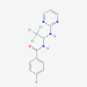 molecular formula C13H10Cl3FN4O B2535187 4-fluoro-N-[2,2,2-trichloro-1-(pyrimidin-2-ylamino)ethyl]benzamide CAS No. 326007-22-1