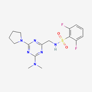 molecular formula C16H20F2N6O2S B2535188 N-((4-(dimethylamino)-6-(pyrrolidin-1-yl)-1,3,5-triazin-2-yl)methyl)-2,6-difluorobenzenesulfonamide CAS No. 2034209-26-0