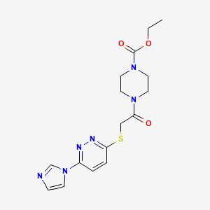 molecular formula C16H20N6O3S B2535200 4-(2-((6-(1H-咪唑-1-基)吡哒嗪-3-基)硫代)乙酰)哌嗪-1-羧酸乙酯 CAS No. 1334372-26-7