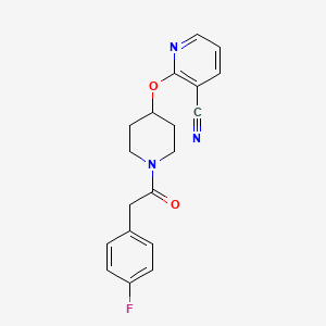 molecular formula C19H18FN3O2 B2535201 2-((1-(2-(4-Fluorophenyl)acetyl)piperidin-4-yl)oxy)nicotinonitrile CAS No. 1797861-84-7