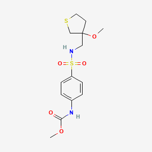 molecular formula C14H20N2O5S2 B2535203 methyl (4-(N-((3-methoxytetrahydrothiophen-3-yl)methyl)sulfamoyl)phenyl)carbamate CAS No. 1797967-72-6