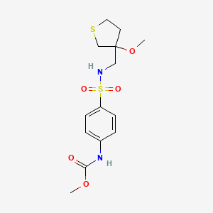 molecular formula C14H20N2O5S2 B2535203 甲基（4-（N-（（3-甲氧基四氢噻吩-3-基）甲基）磺酰胺基）苯基）氨基甲酸酯 CAS No. 1797967-72-6