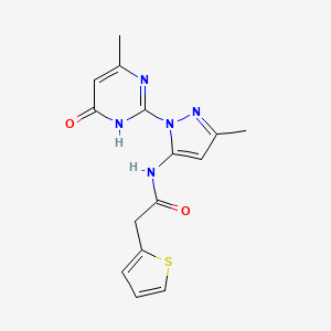 molecular formula C15H15N5O2S B2535204 N-(3-甲基-1-(4-甲基-6-氧代-1,6-二氢嘧啶-2-基)-1H-吡唑-5-基)-2-(噻吩-2-基)乙酰胺 CAS No. 1004154-56-6