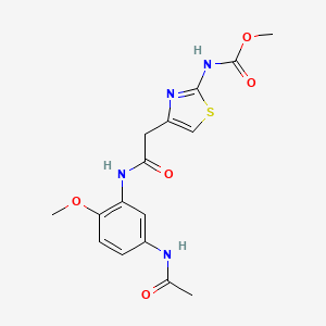 molecular formula C16H18N4O5S B2535208 Methyl (4-(2-((5-acetamido-2-methoxyphenyl)amino)-2-oxoethyl)thiazol-2-yl)carbamate CAS No. 946314-05-2