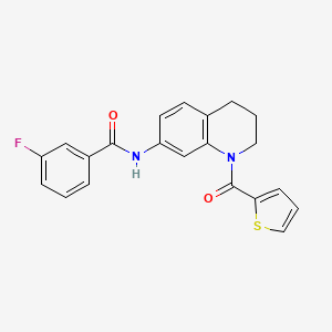 molecular formula C21H17FN2O2S B2535245 3-氟代-N-[1-(噻吩-2-羰基)-3,4-二氢-2H-喹啉-7-基]苯甲酰胺 CAS No. 946266-07-5