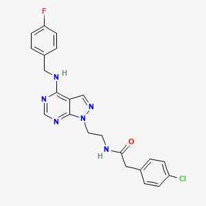 molecular formula C22H20ClFN6O B2535248 2-(4-chlorophenyl)-N-(2-(4-((4-fluorobenzyl)amino)-1H-pyrazolo[3,4-d]pyrimidin-1-yl)ethyl)acetamide CAS No. 1171006-32-8