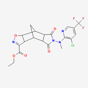 molecular formula C20H18ClF3N4O5 B2535269 Ethyl 10-[[3-chloro-5-(trifluoromethyl)-2-pyridinyl](methyl)amino]-9,11-dioxo-3-oxa-4,10-diazatetracyclo[5.5.1.0~2,6~.0~8,12~]tridec-4-ene-5-carboxylate CAS No. 321385-52-8