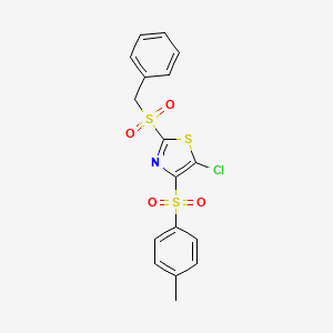 molecular formula C17H14ClNO4S3 B2535274 2-(Benzylsulfonyl)-5-chloro-4-tosylthiazole CAS No. 557773-74-7