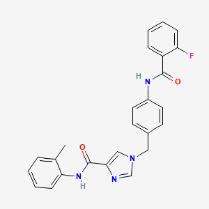molecular formula C25H21FN4O2 B2535280 1-{[4-(2-fluorobenzamido)phenyl]methyl}-N-(2-methylphenyl)-1H-imidazole-4-carboxamide CAS No. 1251572-38-9