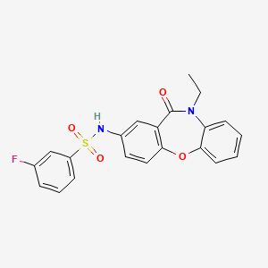 molecular formula C21H17FN2O4S B2535282 N-(10-ethyl-11-oxo-10,11-dihydrodibenzo[b,f][1,4]oxazepin-2-yl)-3-fluorobenzenesulfonamide CAS No. 921920-07-2