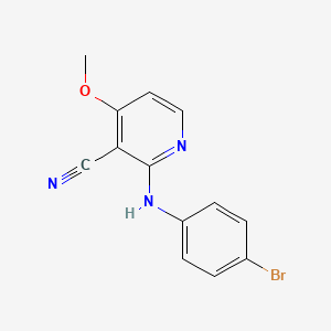 molecular formula C13H10BrN3O B2535293 2-(4-溴苯胺)-4-甲氧基烟酰乙腈 CAS No. 341966-83-4