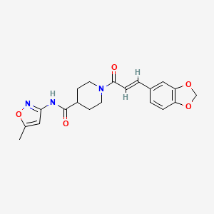 molecular formula C20H21N3O5 B2535295 (E)-1-(3-(benzo[d][1,3]dioxol-5-yl)acryloyl)-N-(5-methylisoxazol-3-yl)piperidine-4-carboxamide CAS No. 1251711-55-3