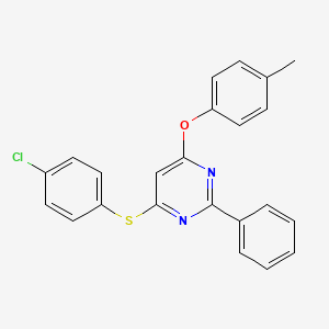 molecular formula C23H17ClN2OS B2535317 6-[(4-氯苯基)硫代]-2-苯基-4-嘧啶基 4-甲基苯基醚 CAS No. 339019-28-2