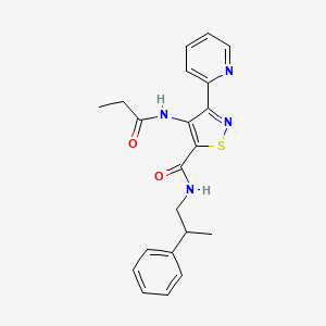molecular formula C21H22N4O2S B2535329 N-(2-phenylpropyl)-4-(propionylamino)-3-pyridin-2-ylisothiazole-5-carboxamide CAS No. 1251543-30-2