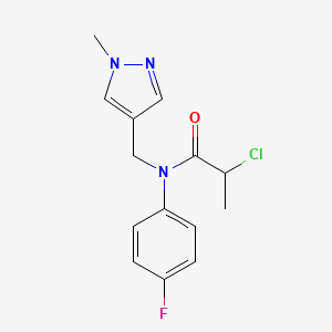 molecular formula C14H15ClFN3O B2535332 2-Chloro-N-(4-fluorophenyl)-N-[(1-methylpyrazol-4-yl)methyl]propanamide CAS No. 2411196-06-8