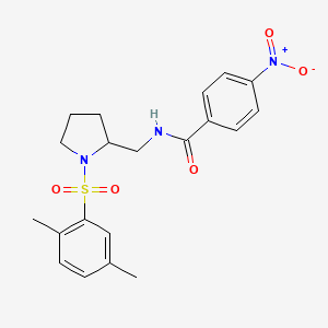 molecular formula C20H23N3O5S B2535340 N-((1-((2,5-二甲苯磺酰)吡咯烷-2-基)甲基)-4-硝基苯甲酰胺 CAS No. 896288-96-3