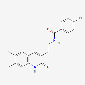 molecular formula C20H19ClN2O2 B2535344 4-氯-N-(2-(6,7-二甲基-2-氧代-1,2-二氢喹啉-3-基)乙基)苯甲酰胺 CAS No. 851402-93-2