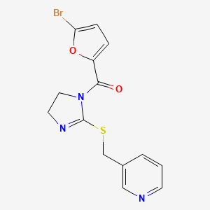 molecular formula C14H12BrN3O2S B2535367 (5-bromofuran-2-yl)(2-((pyridin-3-ylmethyl)thio)-4,5-dihydro-1H-imidazol-1-yl)methanone CAS No. 851807-90-4